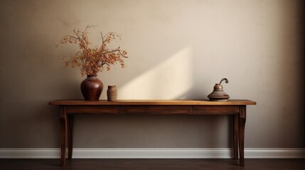 hallway table with plain wall behind