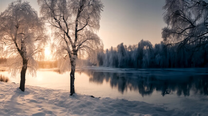 Lago in un paesaggio invernale