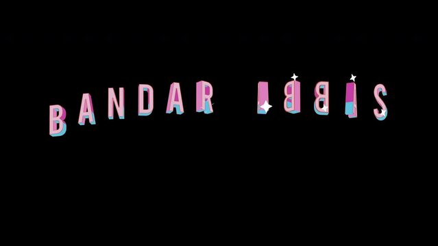 Bright letters jump merrily in the inscription BANDAR ABBAS city. Retro. Alpha channel black. Looped from frame 120 to 240, Alpha BW at the end