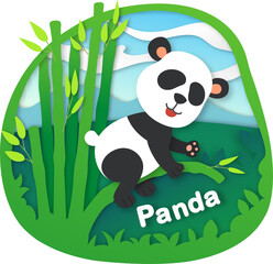Alphabet Letter P-panda paper cut concept