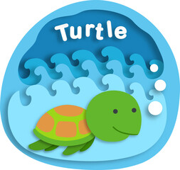 Alphabet Letter T-turtle paper cut concept