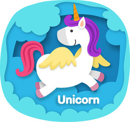 Alphabet Letter U-unicorn paper cut concept