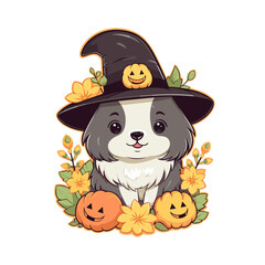 Halloween cute witch dog vector clipart. Good for fashion fabrics, children’s clothing, T-shirts, stickers, postcards, covers, email header, wallpaper, banner, advertising, and more.