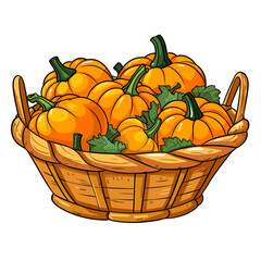 Fall autumn pumpkins basket vector clipart. Good for fashion fabrics, children’s clothing, T-shirts, postcards, email header, wallpaper, banner, events, covers, advertising, and more.