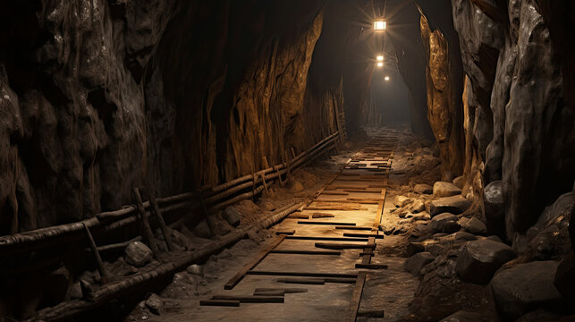 Angled shot of underground mine passage