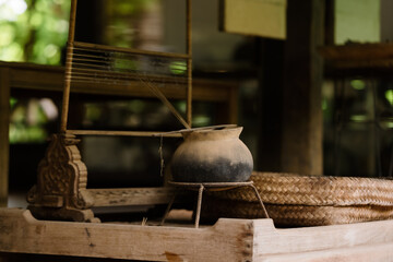 Kitchen of Asian in the countryside Laos.Old jar