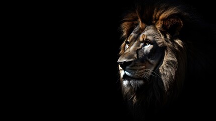 un lion de profil sur fond noir, généré par IA