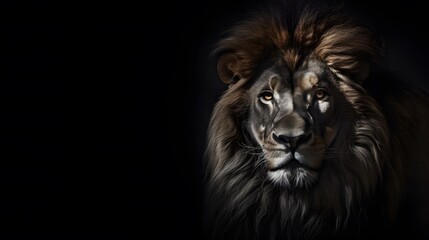 portrait d'un lion sur fond noir, généré par IA
