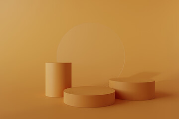 3D podium on orange background with shadow.Pedestal for beauty  products and cosmetics.3D rendering