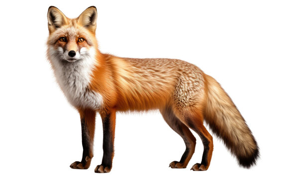 Beautiful Standing Red Fox on White Transparent Background.