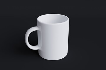 Blank white mug mockup on black background