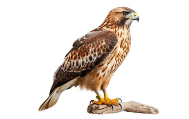 Fototapeta premium Dark Tailed Hawk Standing on Branch of Tree on White Transparent Background.