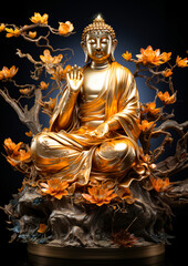 golden buddha statue in lotus position
