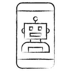 Hand drawn Mobile chat robot icon