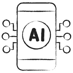 Hand drawn Mobile  ai technology icon