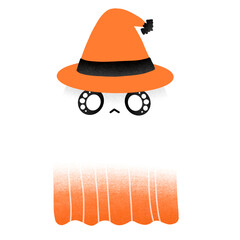 Cute Ghost With Wearing Witch Hat Cartoon illustration For Halloween Festival Decoration