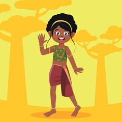 African firl  in national clothes. Africa. Cartoon charactersin traditional costume. Cute people. Vector flat illustrations.