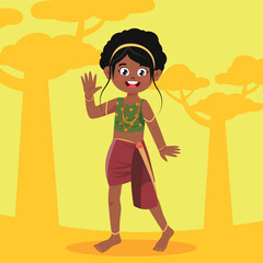 African firl  in national clothes. Africa. Cartoon charactersin traditional costume. Cute people. Vector flat illustrations.