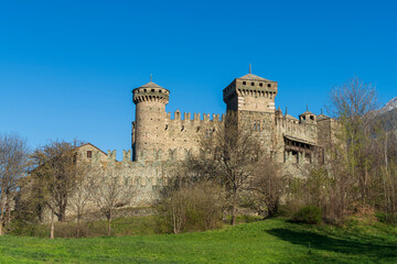 Fototapeta na wymiar Fénis castle seen from the side Aosta Valley Italy