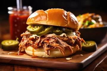 Foto op Canvas grilled pulled pork sandwich with spicy jalapenos © Natalia