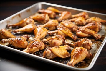 baked honey-glazed chicken wings on a baking tray