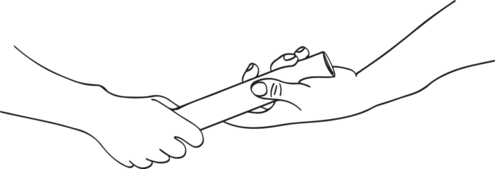 Foto op Plexiglas Relay Race Athletes Passing the Baton in Line Style, Teamwork and Succession Planning Concept in a Single Color, Relay Run Vector Illustration: Business and Sports Metaphor © Pankaj