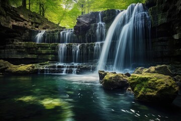 pure spring waterfall cascading over rocks