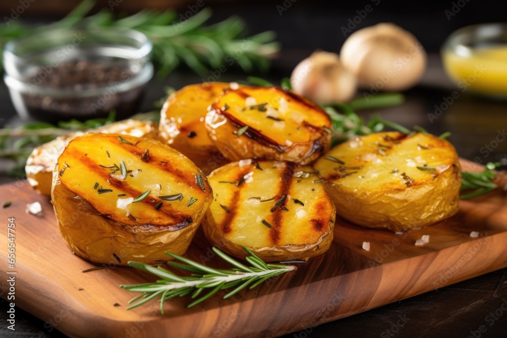 Canvas Prints grilled potatoes with rosemary on wooden board