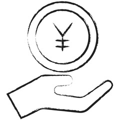 Hand drawn Yen Charity, Save icon