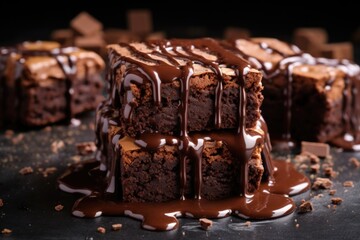 brownie pieces sprinkled with melted chocolate