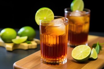 cubalibre served with a slice of lime and straw