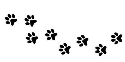 Dog paws. Animal paw prints, vector different animals footprints black on white illustration. Dog, puppy silhouette animal diagonal tracks. - obrazy, fototapety, plakaty