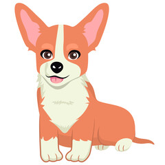 Corgi dog pet vector cartoon illustration. Cute friendly welsh corgi puppy animal sitting, smiling with tongue out isolated design icon element on white background