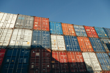 Shipping Containers terminal from Cargo freight ship for import export, logistic and international...