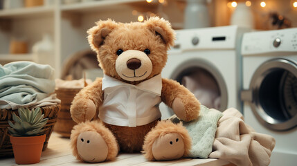 Stuffed bear in the laundry 