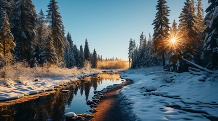 winter landscape with blue sky