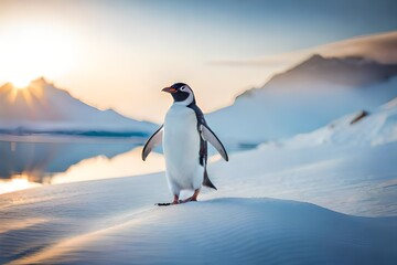 penguin in polar regions - obrazy, fototapety, plakaty