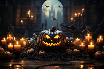 Mystical Halloween Pumpkin. Halloween background. Generated by AI