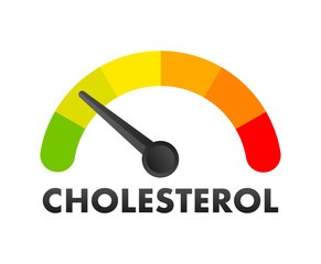 Cholesterol Level Meter, measuring scale. Cholesterol speedometer indicator. Vector stock illustration