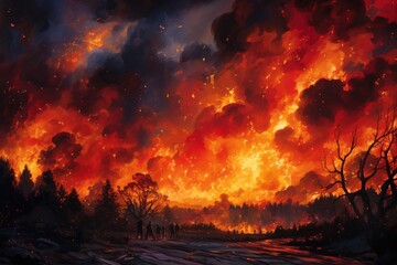 A raging blaze ignites the night, creating a breathtaking spectacle of fiery hues