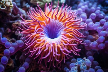 Naklejka na ściany i meble A sea anemone in an array of bright colors in a pristine coral reef