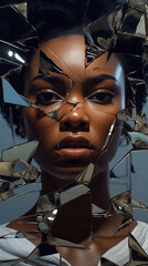 Female with Collage Mirror Puzzle Face. Mental Health Concept. Confusion, Distressed, or Psychological Concept.