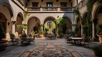 Fotobehang Courtyard of a villa in the city of Palermo, Sicily © Iman