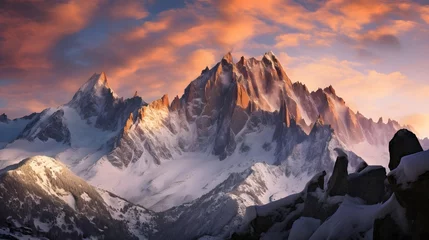 Tischdecke Panoramic view of Mont Blanc massif in French Alps at sunset © Iman