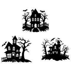 Haunted House Silhouette Vector: A Collection for Halloween, Scary House Bundle Set, Nighttime Halloween and Bat House Logo