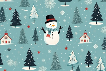 Seamless pattern with cute cartoon animals in winter clothes. Vector illustration.