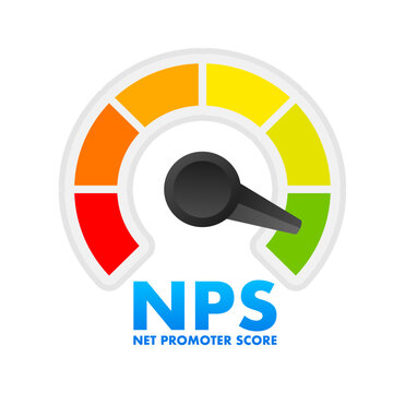 NPS Level Meter, measuring scale. Net promoter score Level speedometer indicator. Vector stock illustration