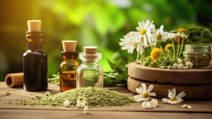 Obraz na płótnie Canvas homeopathic treatment and phytotherapy concept