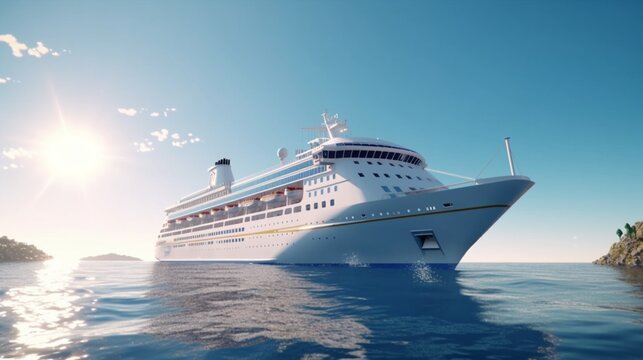 white cruise ship ocean realistic sunny day.Generative AI