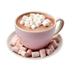Cup of Hot Chocolate with marshmallows isolated on transparent background.